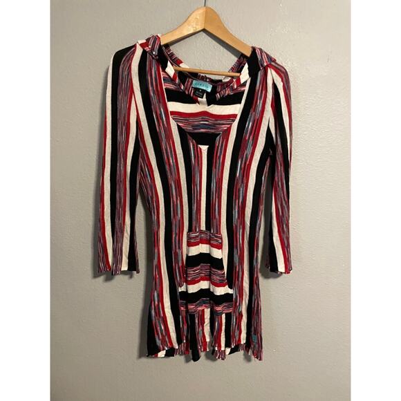 Stacia Womens Tunic Medium Striped Bamboo Blend Hooded Relaxed Lightweight Boho - Picture 1 of 6